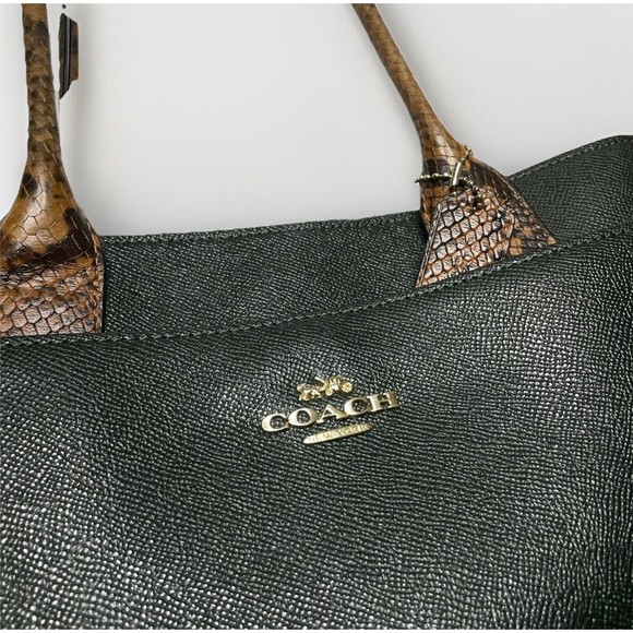 Coach Crossgrain Leather Green Snake Handle Casey Tote Carryall Bag Purse F31474 - Picture 3 of 14